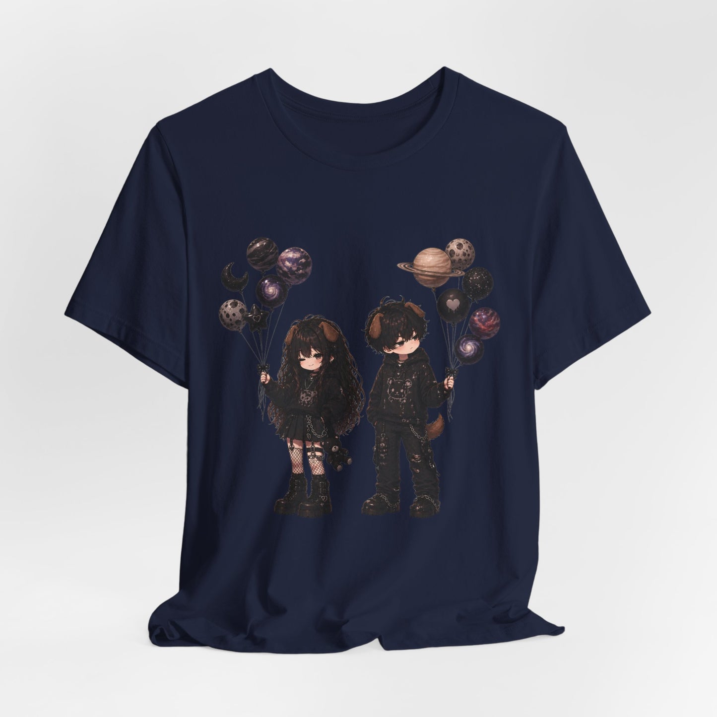 Gothic Kids with Planet Balloons T-Shirt