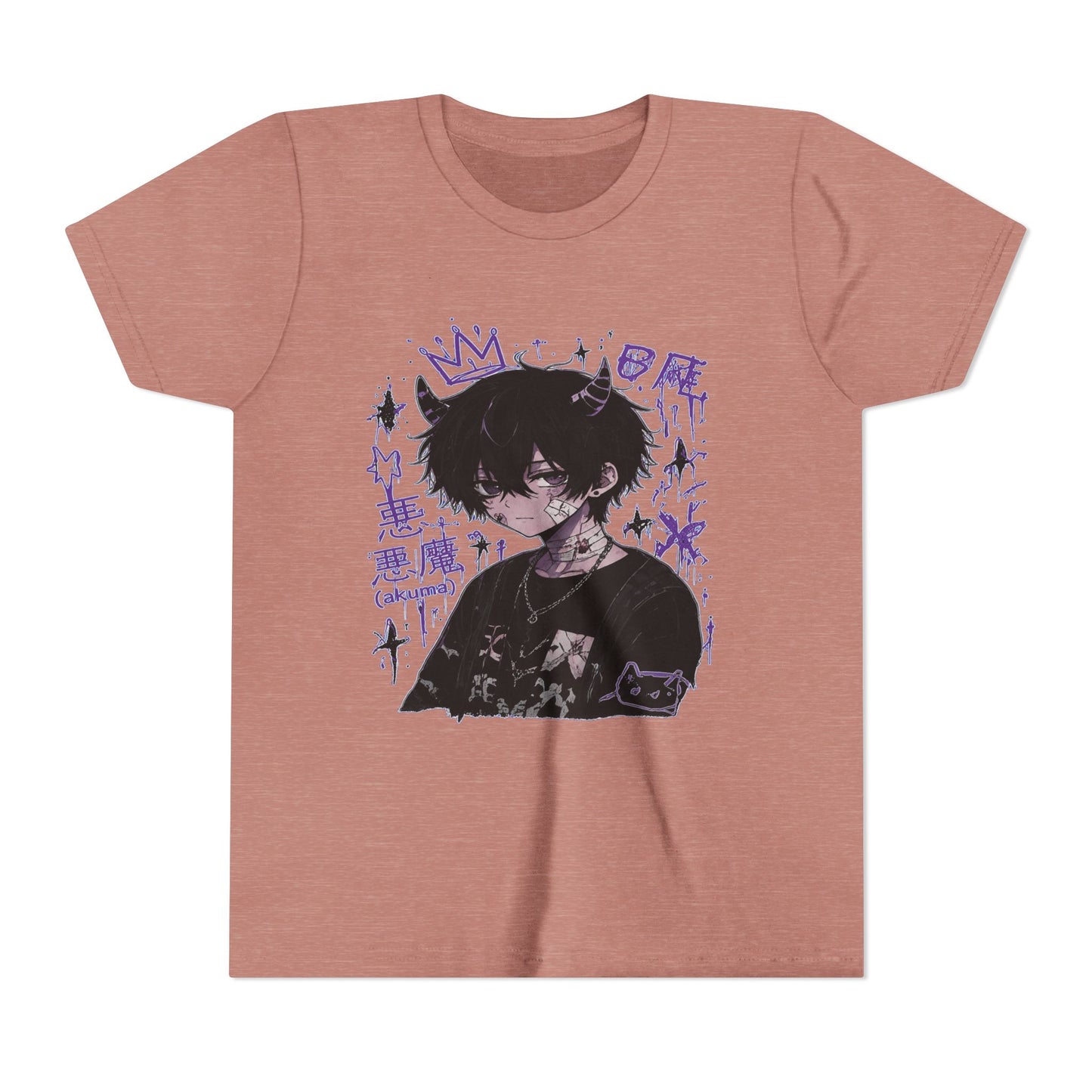 Youth Graphic Tee — Edgy Anime Boy Design with Purple Crown & Japanese Text