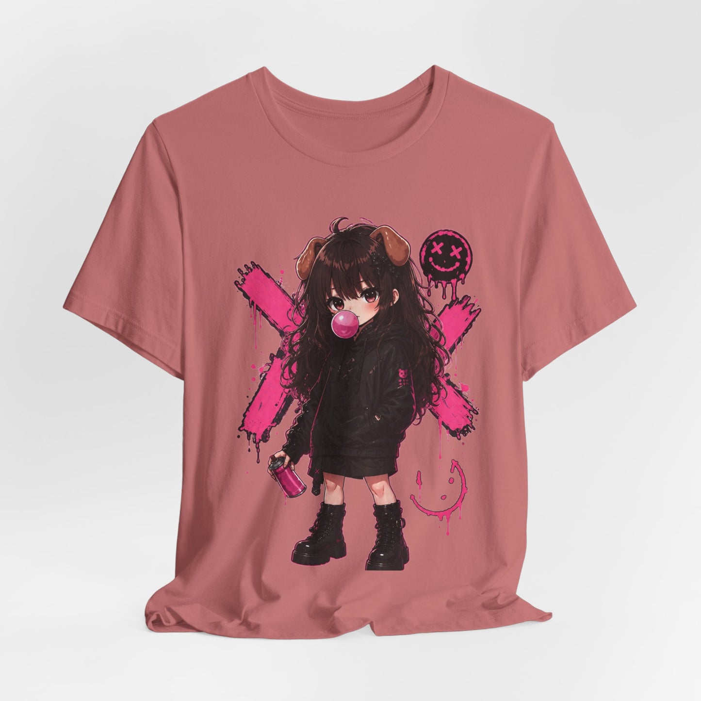 Cute Gothic Bunny Anime T-Shirt – Pastel Streetwear Graphic Tee