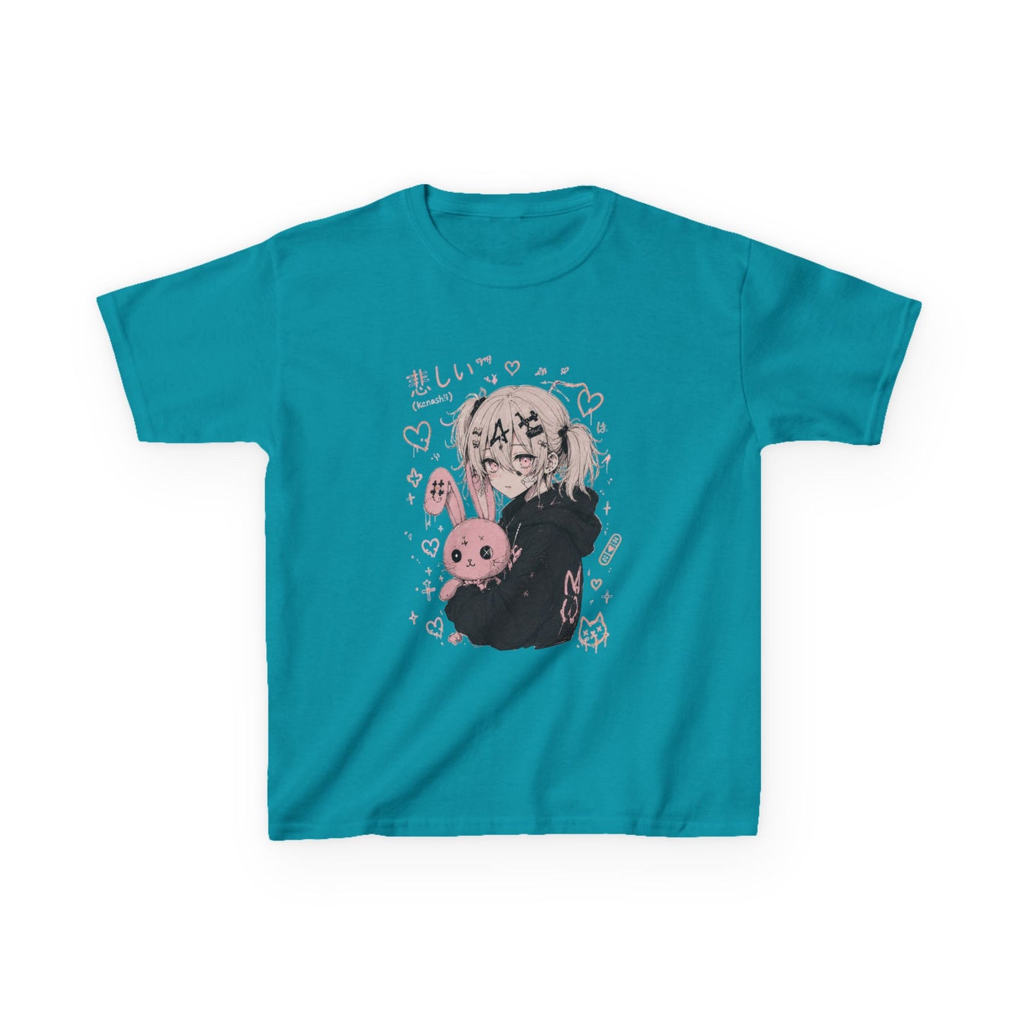 Kids Anime Bunny Graphic Tee — Kawaii Sad Girl Design