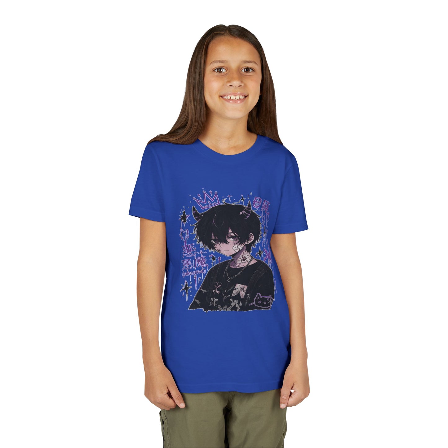 Youth Graphic Tee — Edgy Anime Boy Design with Purple Crown & Japanese Text