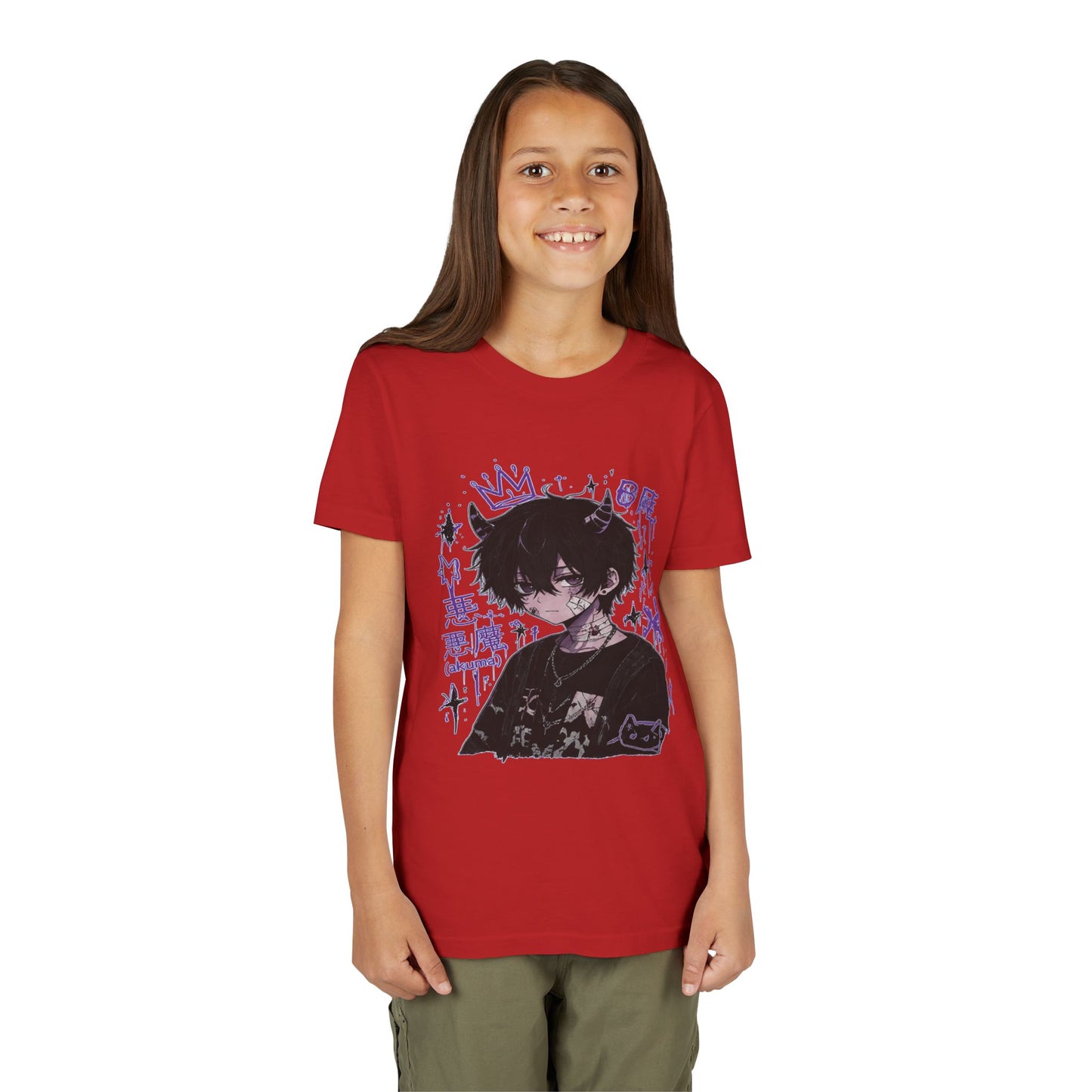 Youth Graphic Tee — Edgy Anime Boy Design with Purple Crown & Japanese Text