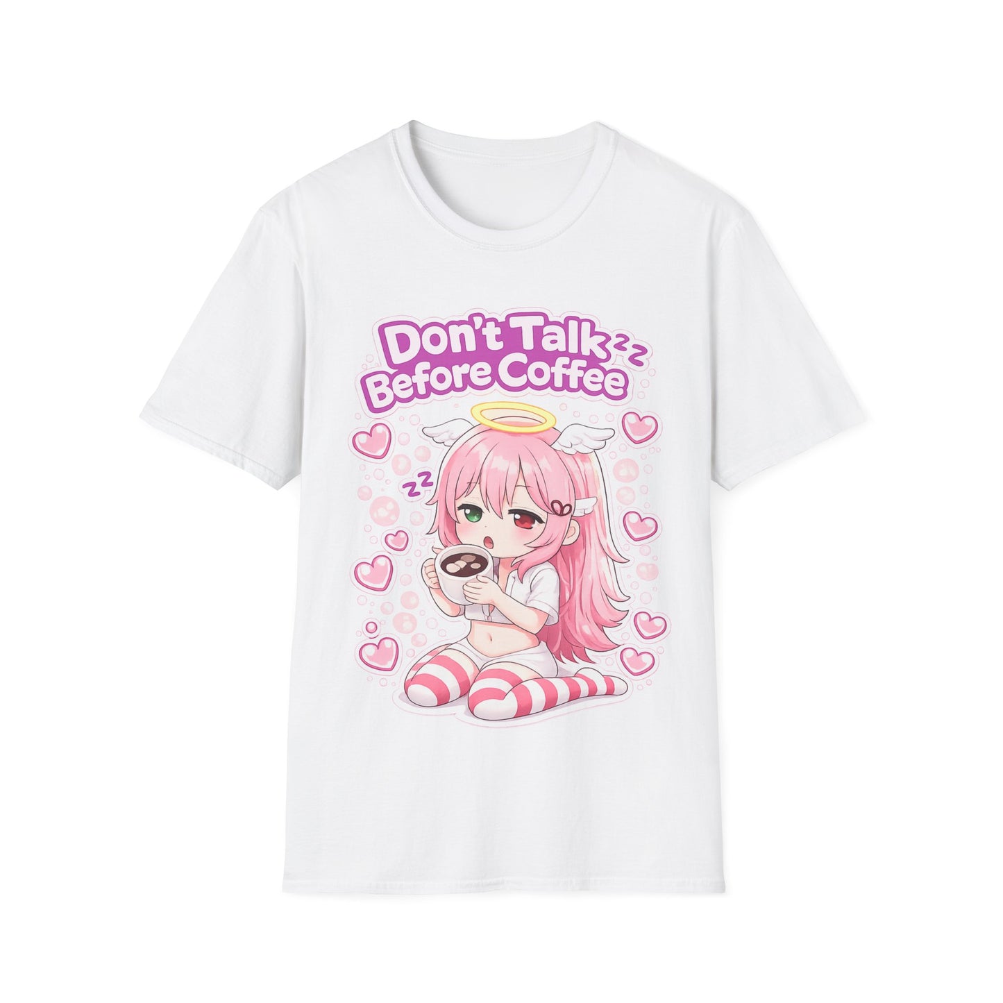 Don't Talk Before Coffee T-Shirt — Cute Pink Anime Girl Coffee Tee
