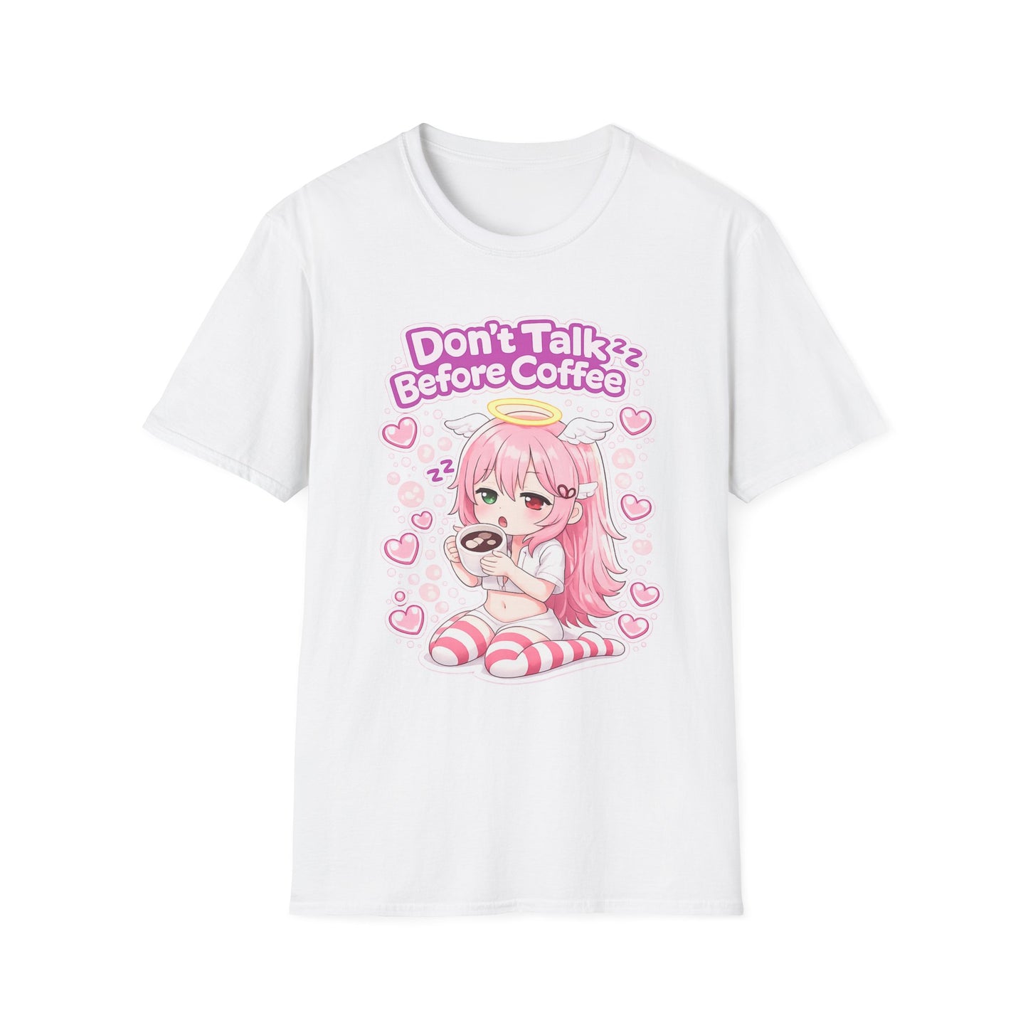 Don't Talk Before Coffee T-Shirt — Cute Pink Anime Girl Coffee Tee