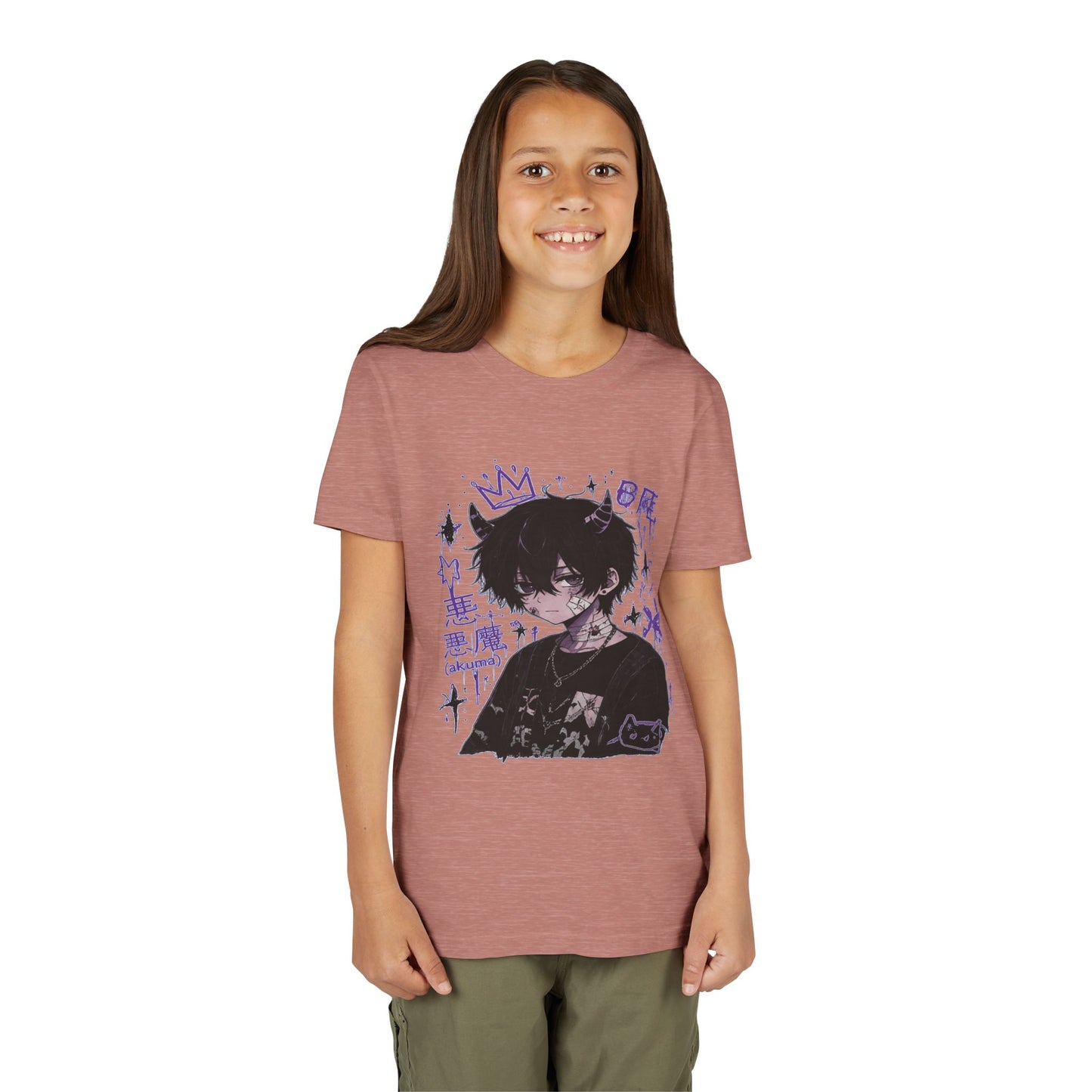 Youth Graphic Tee — Edgy Anime Boy Design with Purple Crown & Japanese Text