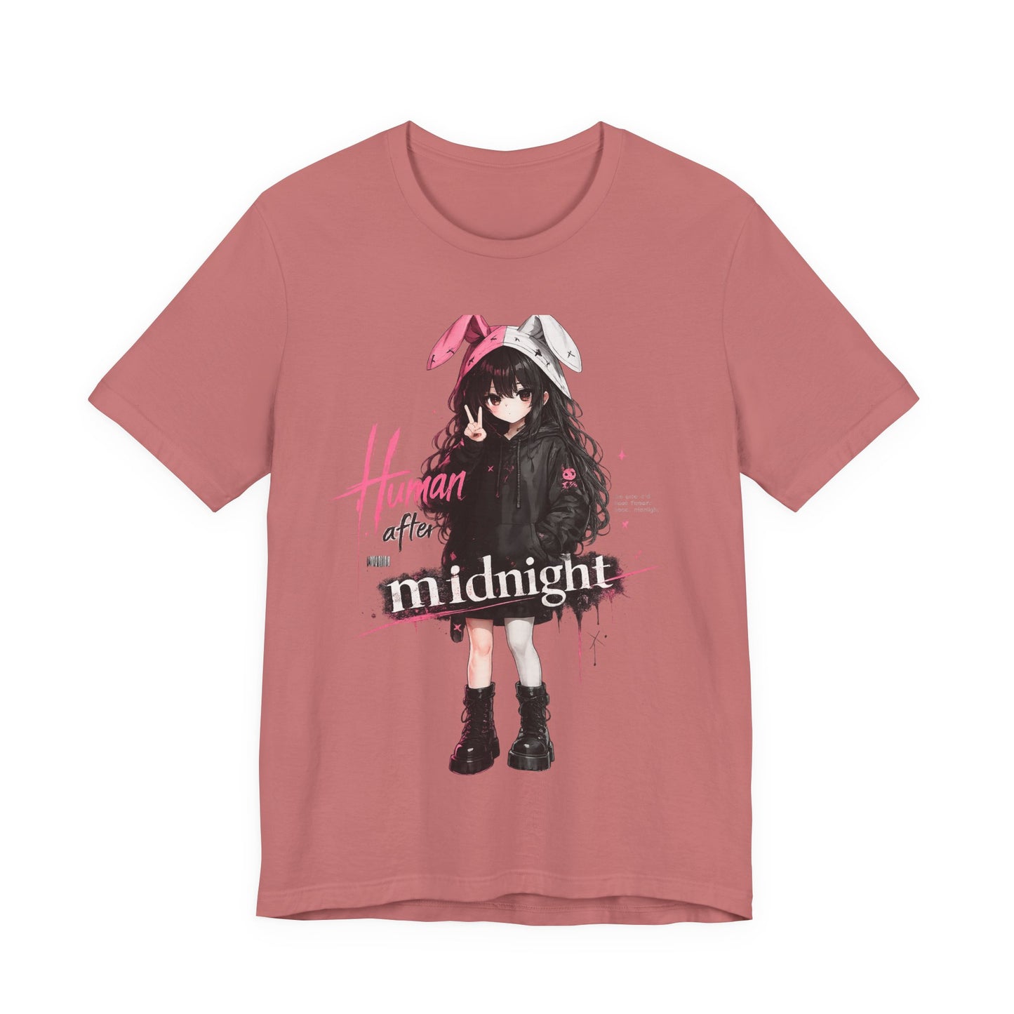 Midnight Bunny Girl Anime T-Shirt – Dark Cute Kawaii Streetwear Tee
