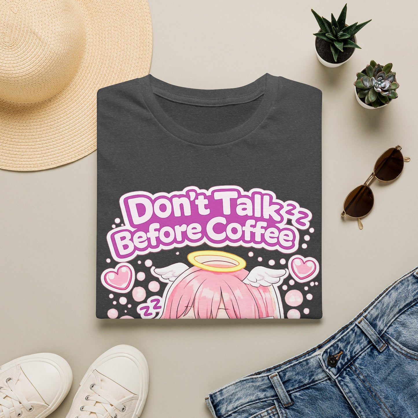 Don't Talk Before Coffee T-Shirt — Cute Pink Anime Girl Coffee Tee