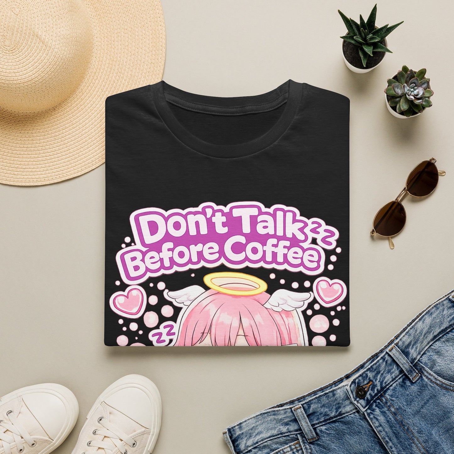 Don't Talk Before Coffee T-Shirt — Cute Pink Anime Girl Coffee Tee