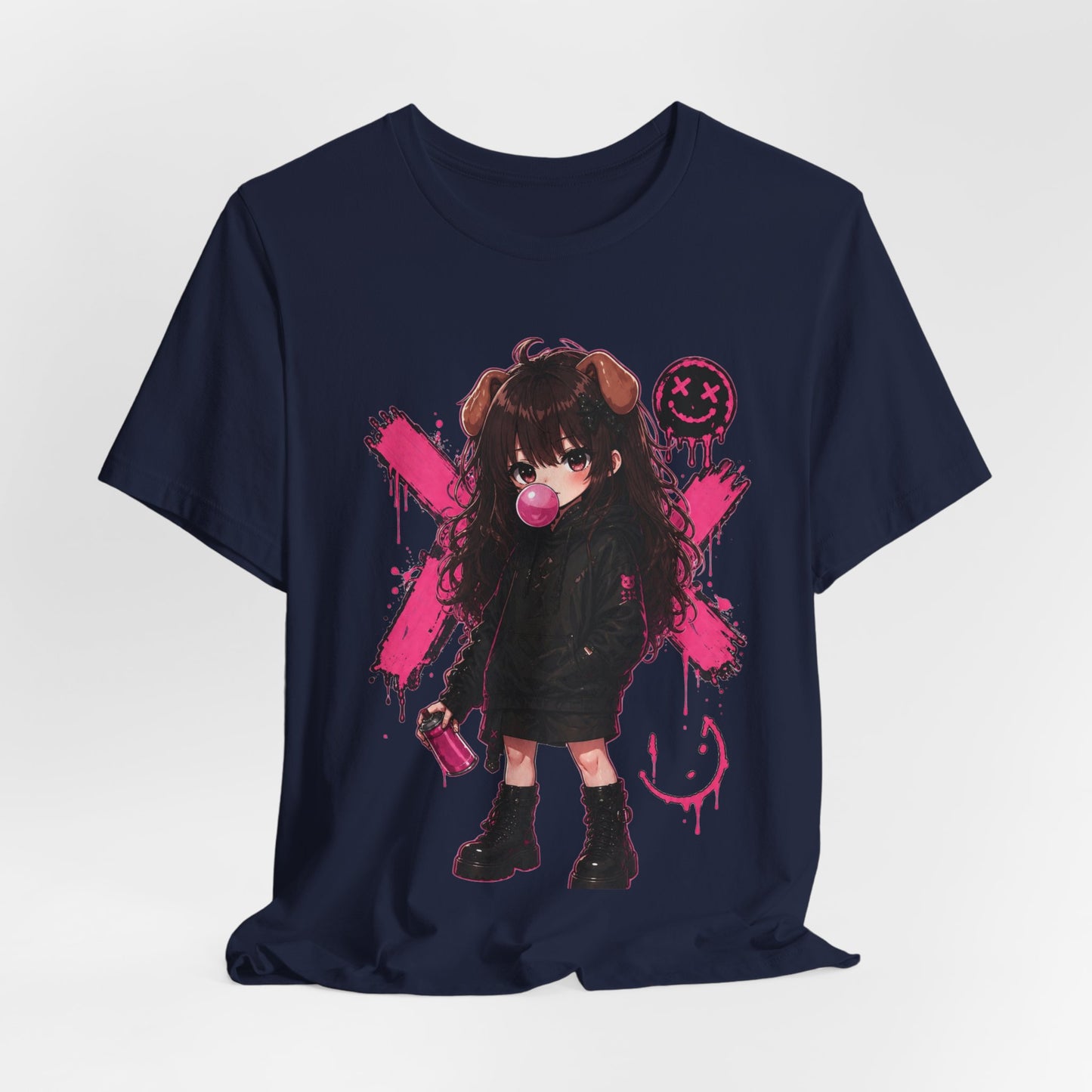Cute Gothic Bunny Anime T-Shirt – Pastel Streetwear Graphic Tee