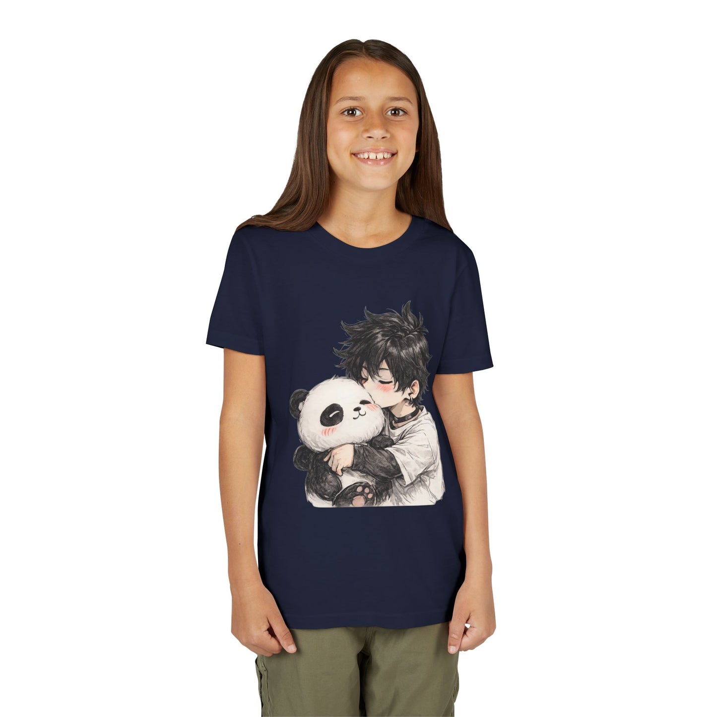 Youth Tee — Cute Anime Boy Hugging Panda Graphic