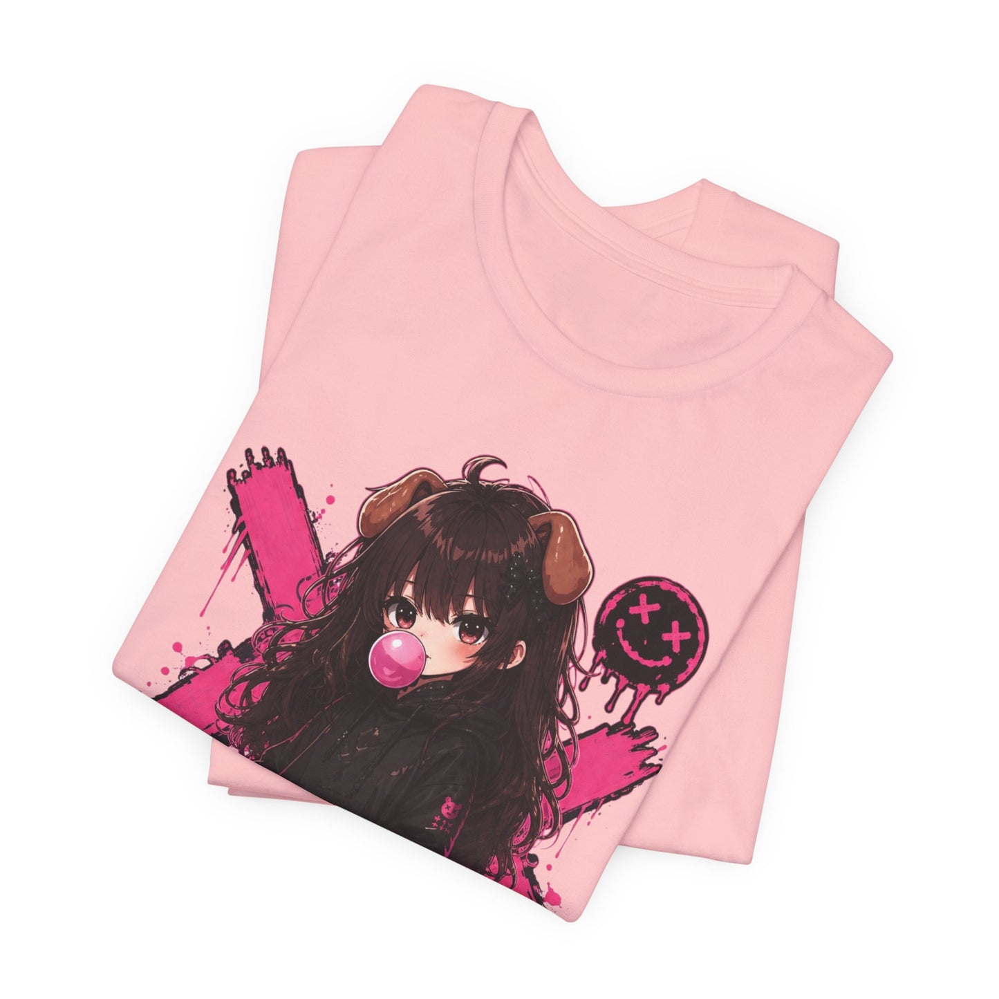 Cute Gothic Bunny Anime T-Shirt – Pastel Streetwear Graphic Tee