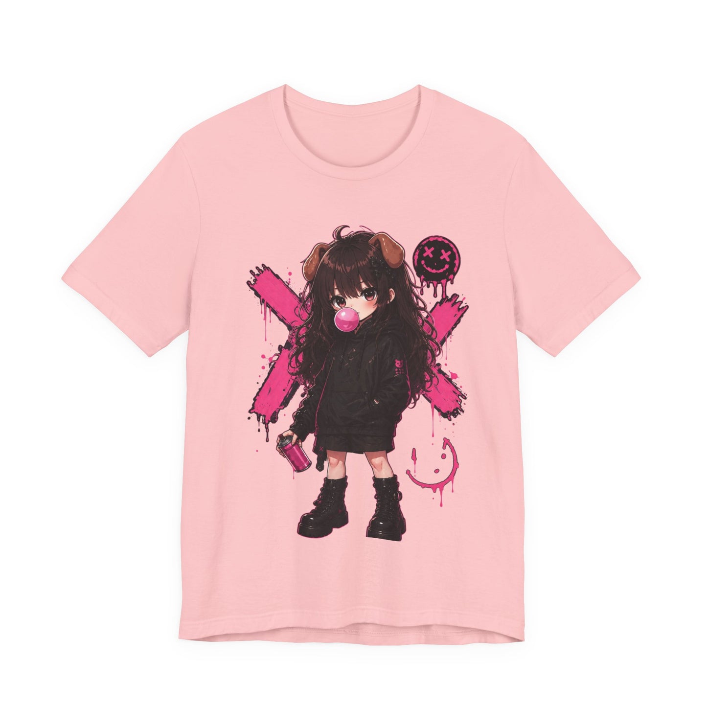 Cute Gothic Bunny Anime T-Shirt – Pastel Streetwear Graphic Tee