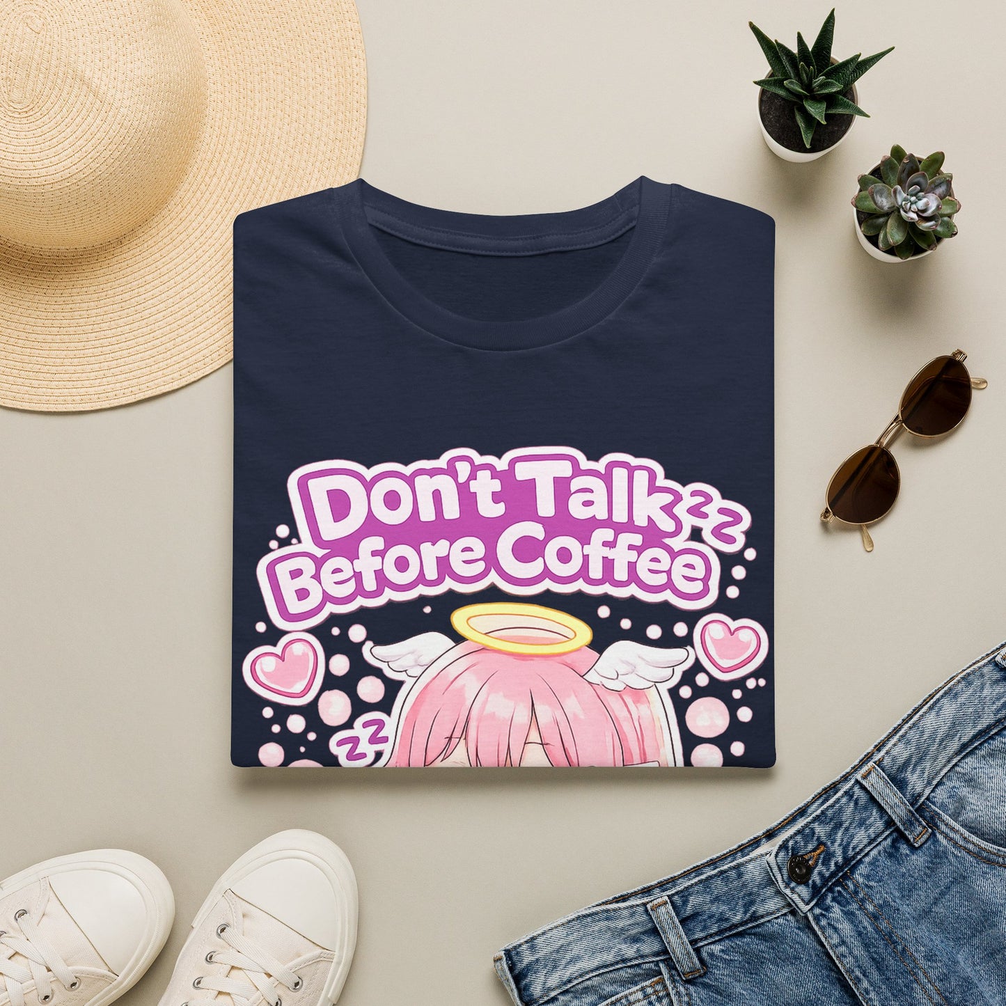 Don't Talk Before Coffee T-Shirt — Cute Pink Anime Girl Coffee Tee