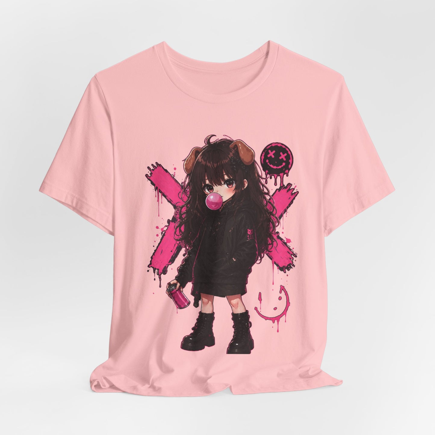 Cute Gothic Bunny Anime T-Shirt – Pastel Streetwear Graphic Tee