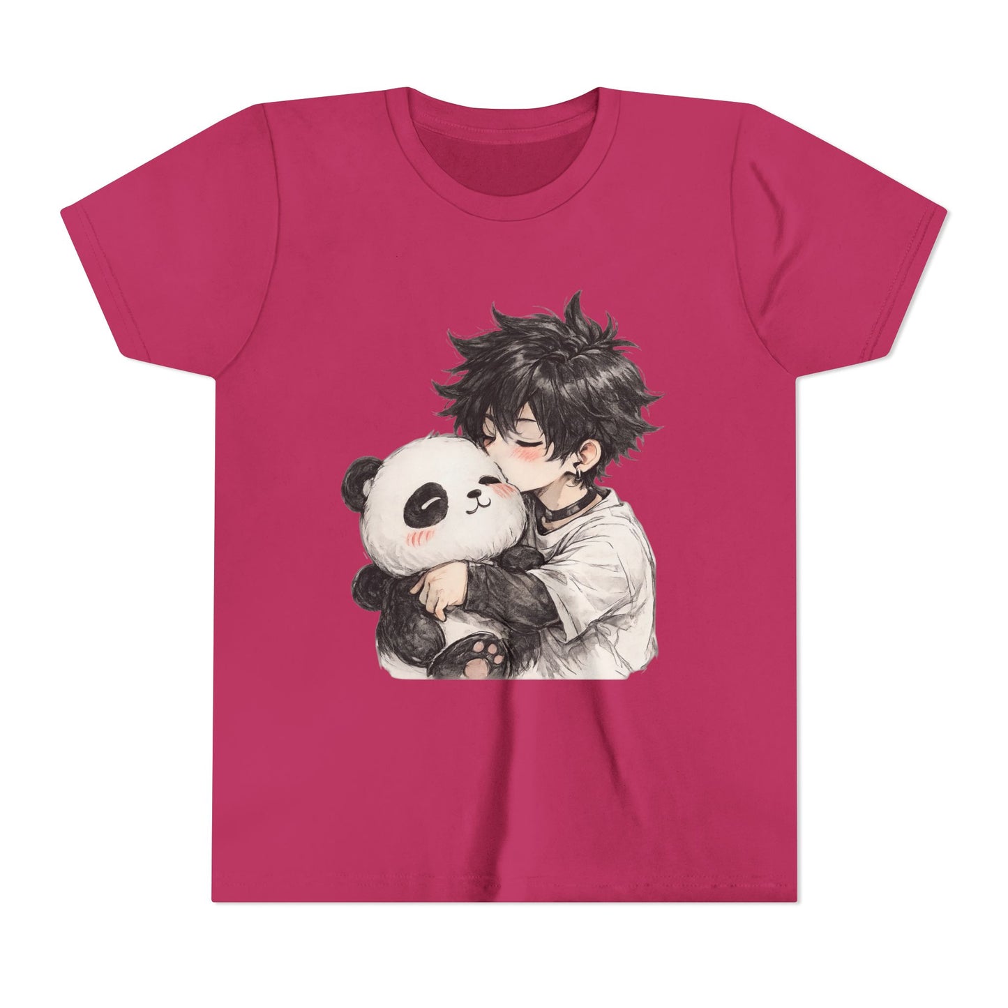 Youth Tee — Cute Anime Boy Hugging Panda Graphic