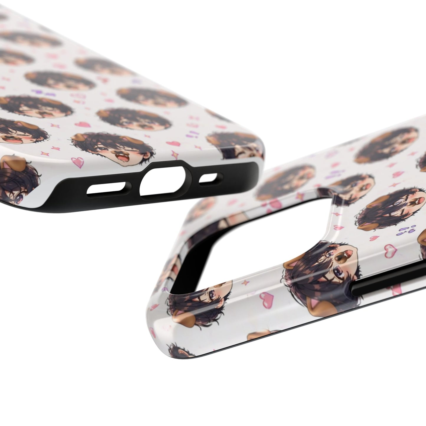 Cute Anime Boy Pattern Tough Phone Case — Kawaii Heart & Question Mark Design