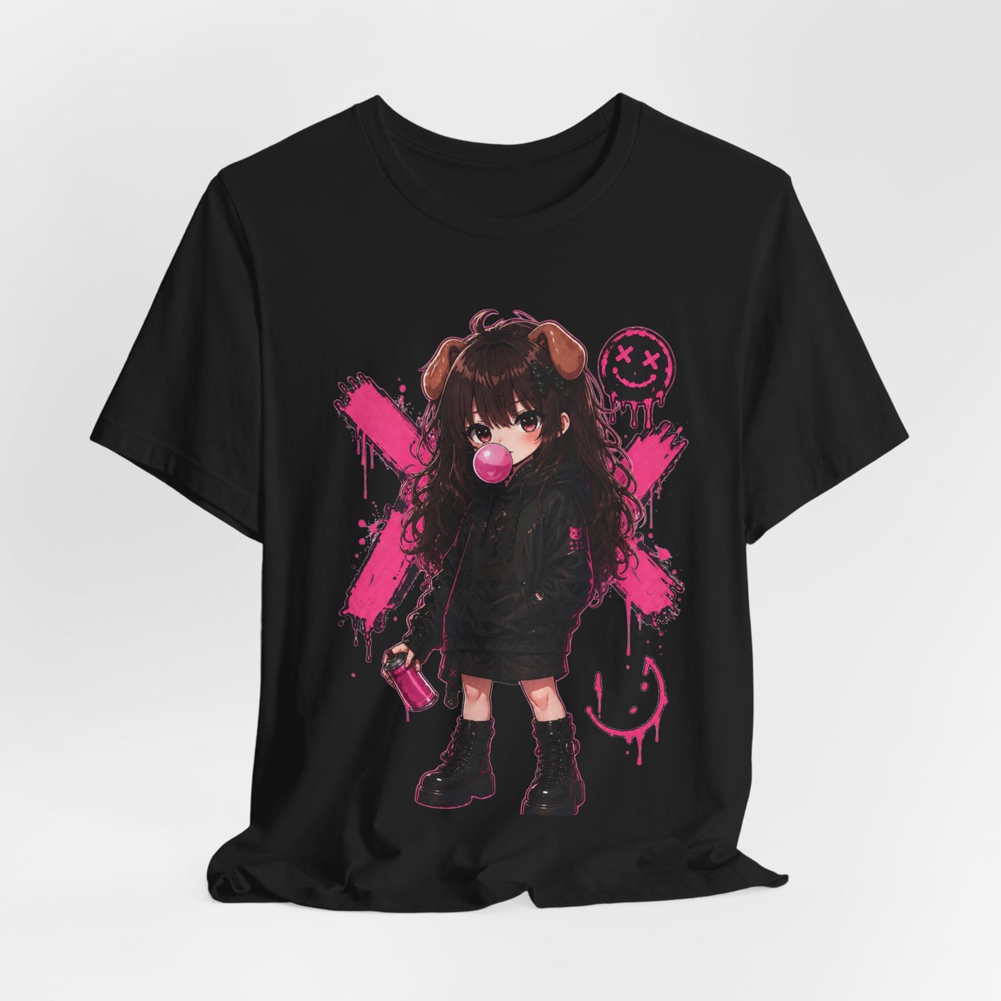 Cute Gothic Bunny Anime T-Shirt – Pastel Streetwear Graphic Tee