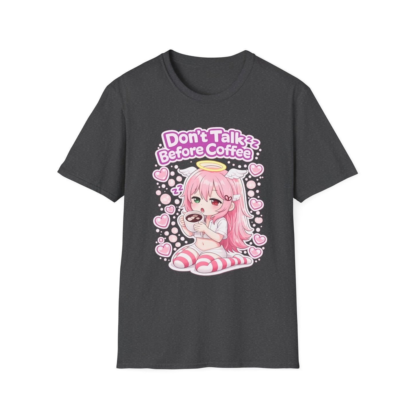 Don't Talk Before Coffee T-Shirt — Cute Pink Anime Girl Coffee Tee