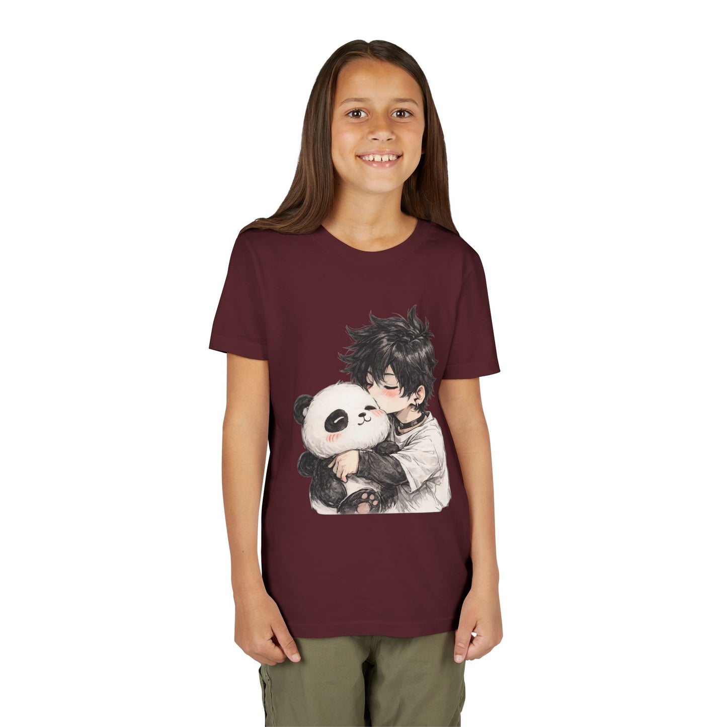Youth Tee — Cute Anime Boy Hugging Panda Graphic