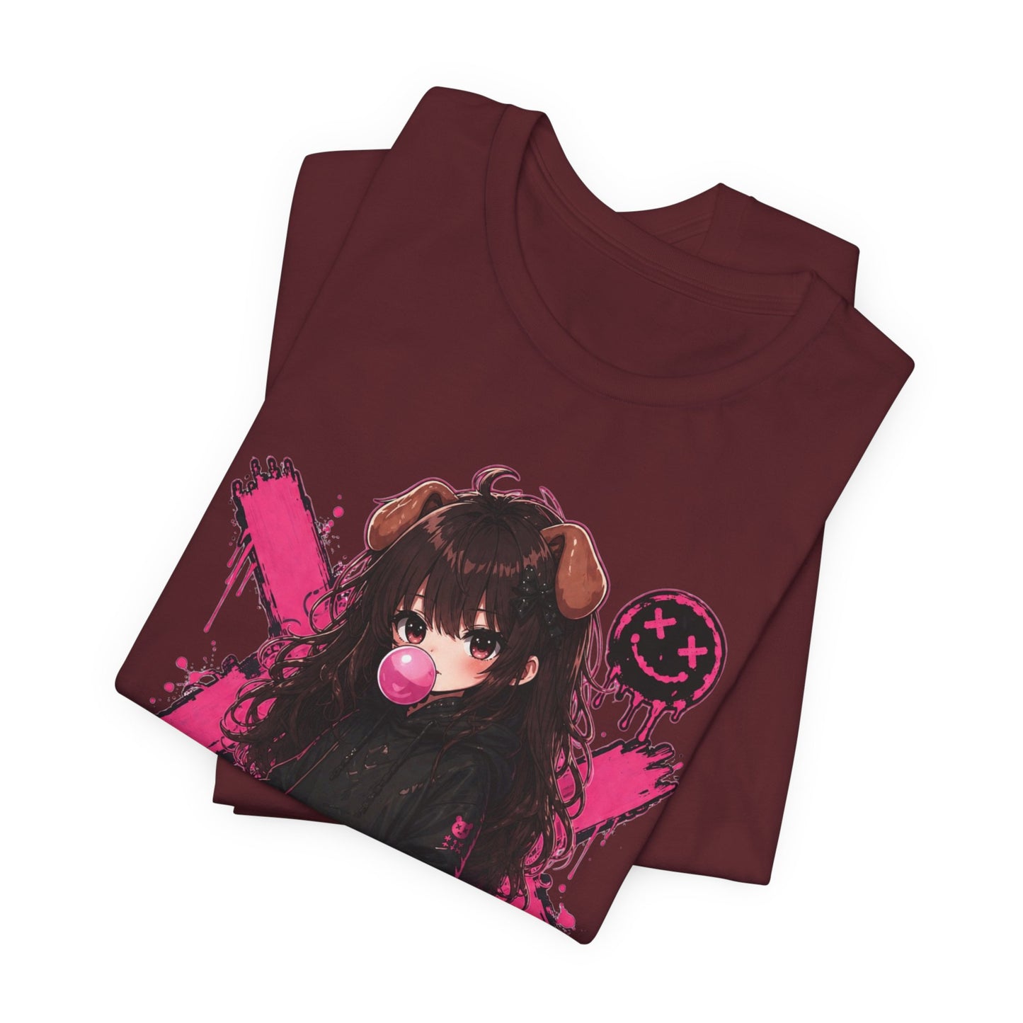 Cute Gothic Bunny Anime T-Shirt – Pastel Streetwear Graphic Tee
