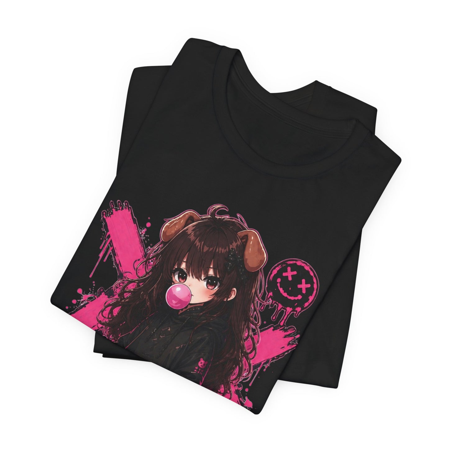 Cute Gothic Bunny Anime T-Shirt – Pastel Streetwear Graphic Tee
