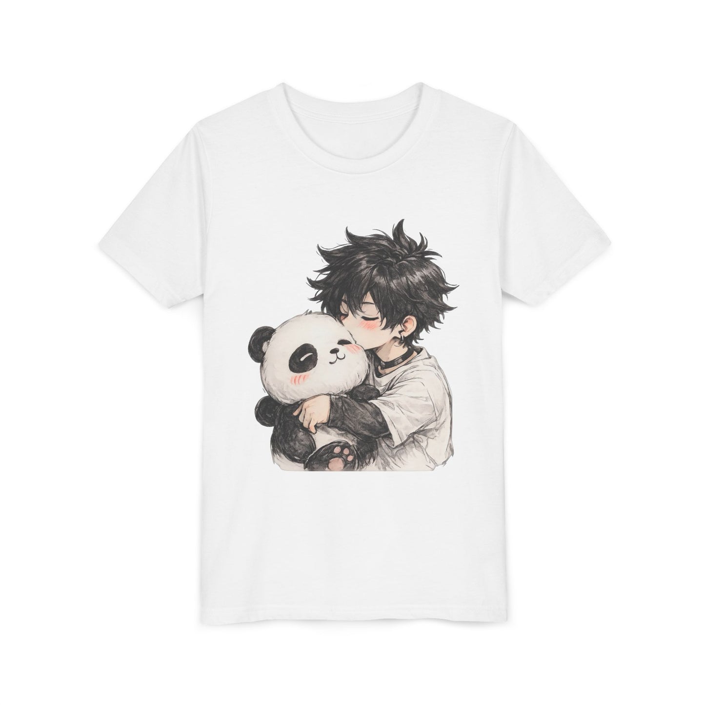 Youth Tee — Cute Anime Boy Hugging Panda Graphic