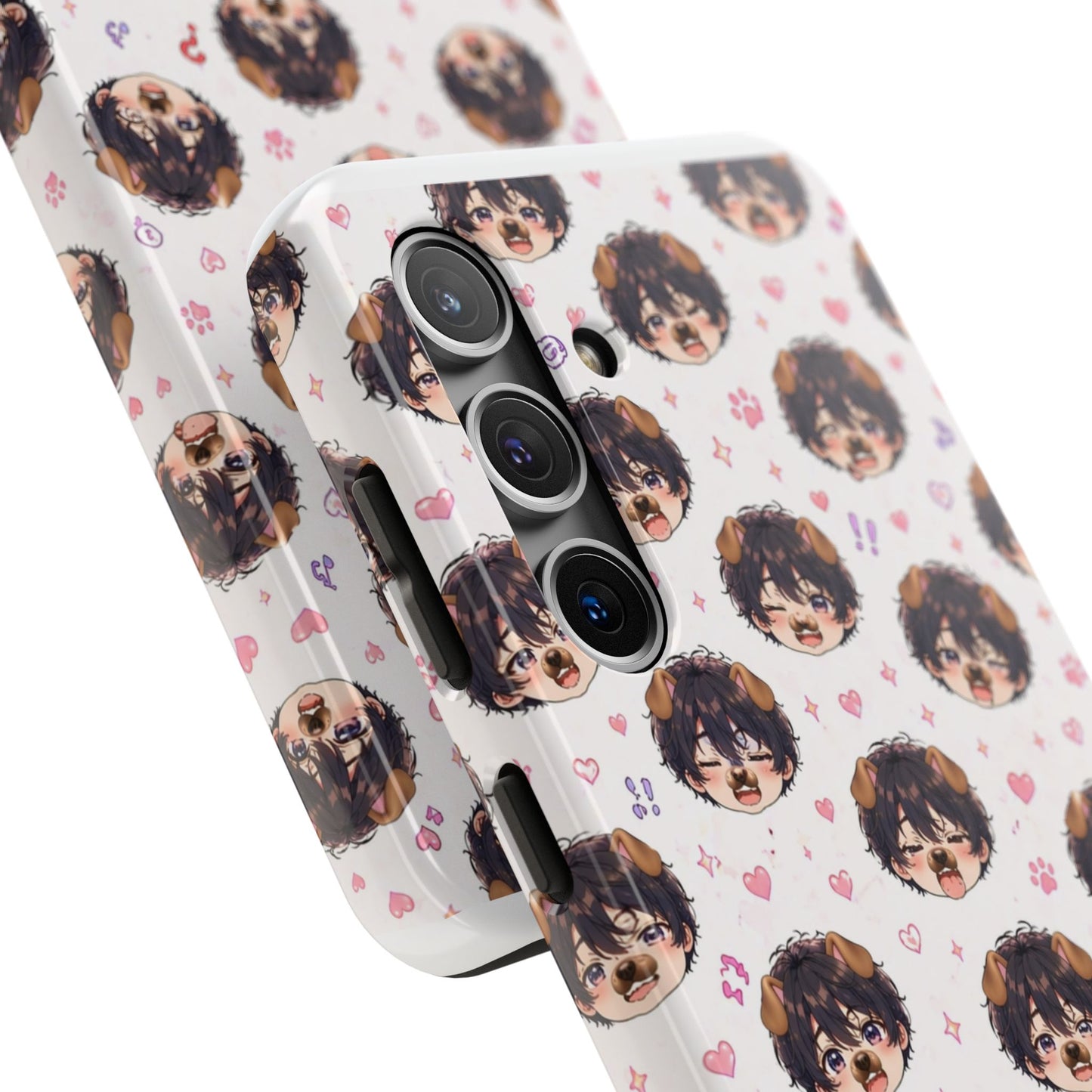 Cute Anime Boy Pattern Tough Phone Case — Kawaii Heart & Question Mark Design