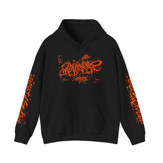 Graffiti Tag Hoodie — Orange Street Art Zipless Pullover