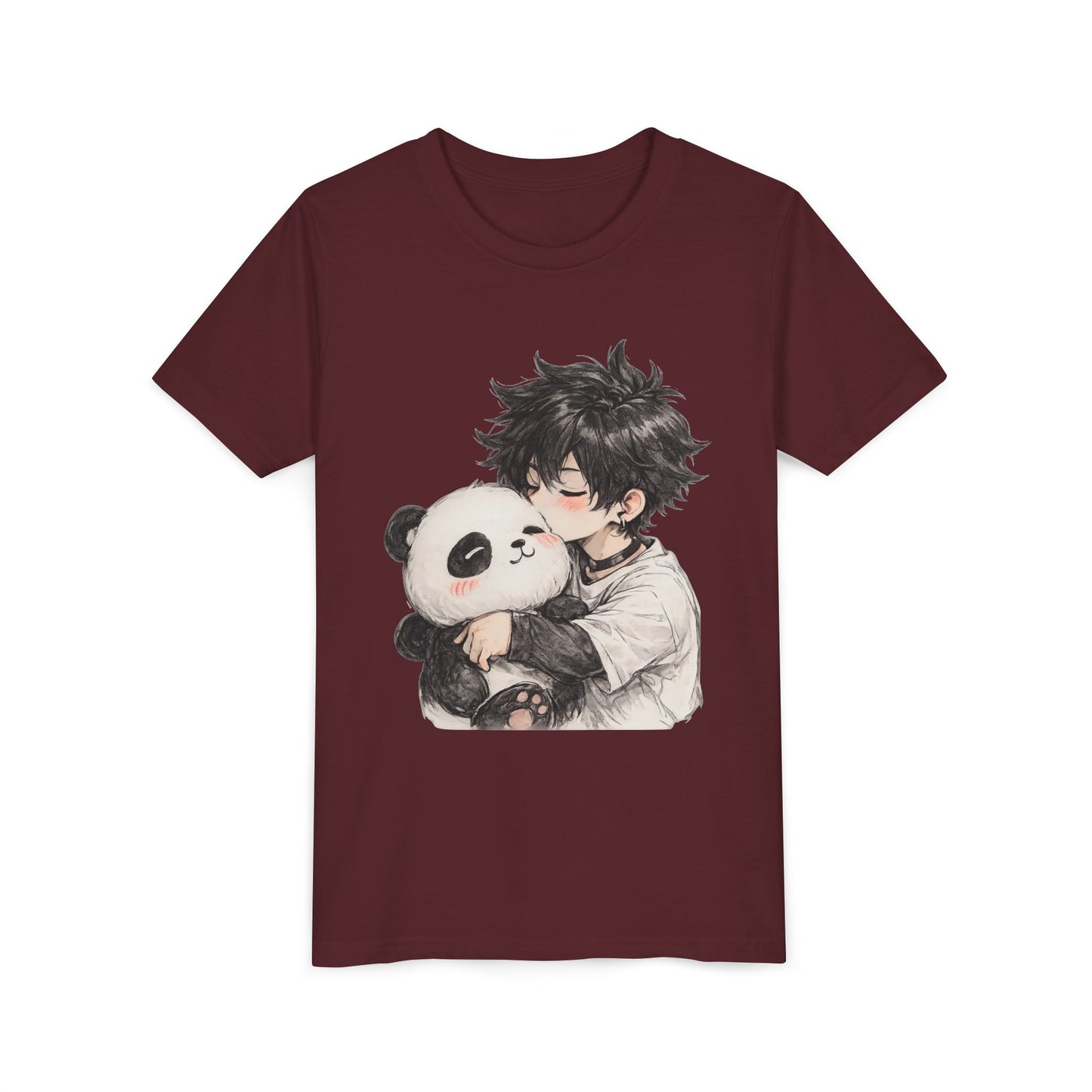 Youth Tee — Cute Anime Boy Hugging Panda Graphic