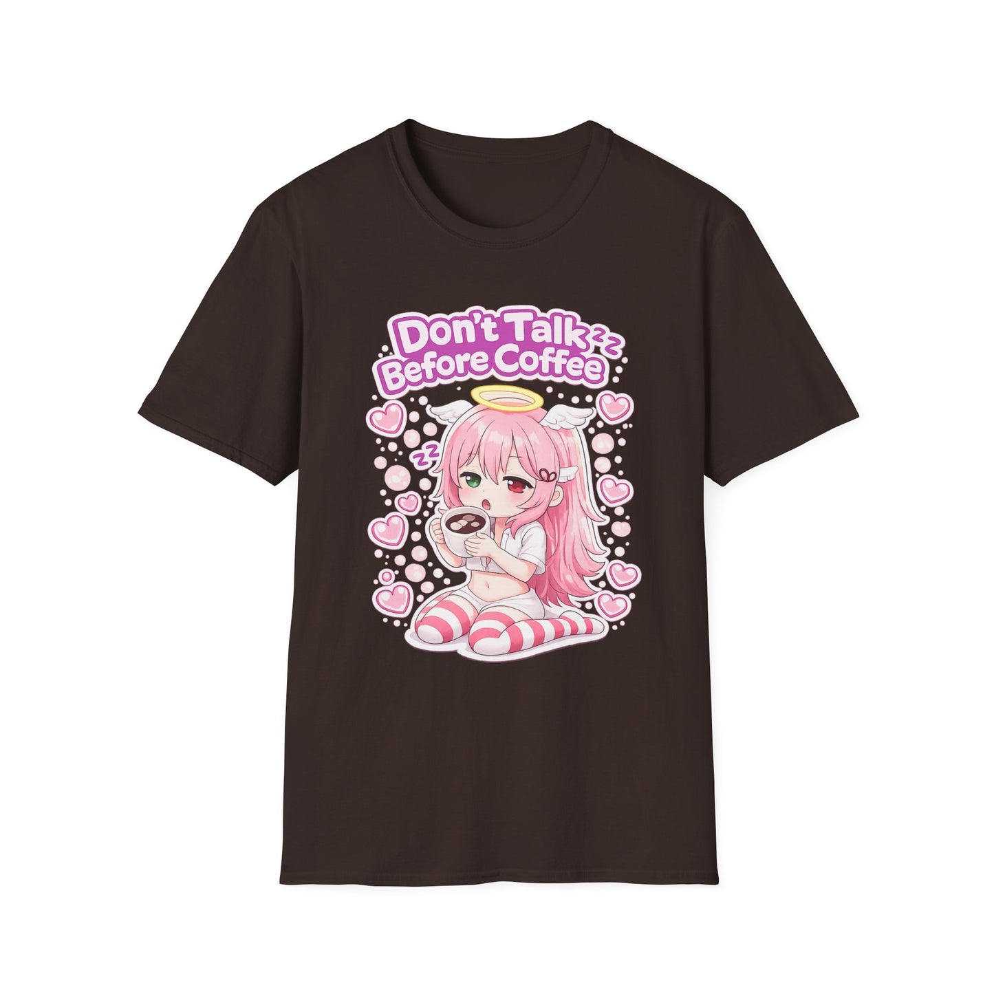 Don't Talk Before Coffee T-Shirt — Cute Pink Anime Girl Coffee Tee