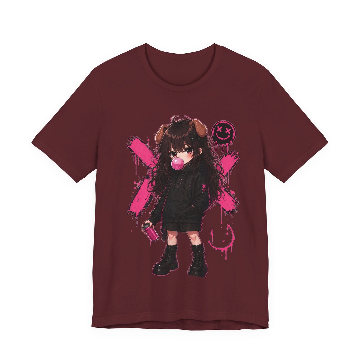 Cute Gothic Bunny Anime T-Shirt – Pastel Streetwear Graphic Tee