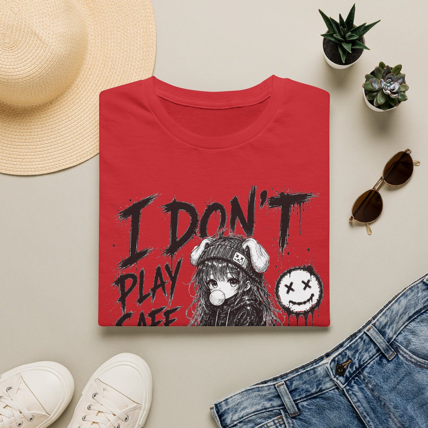 I Don't Play Safe Graphic T-Shirt – Edgy Dice Grim Reaper Streetwear Tee