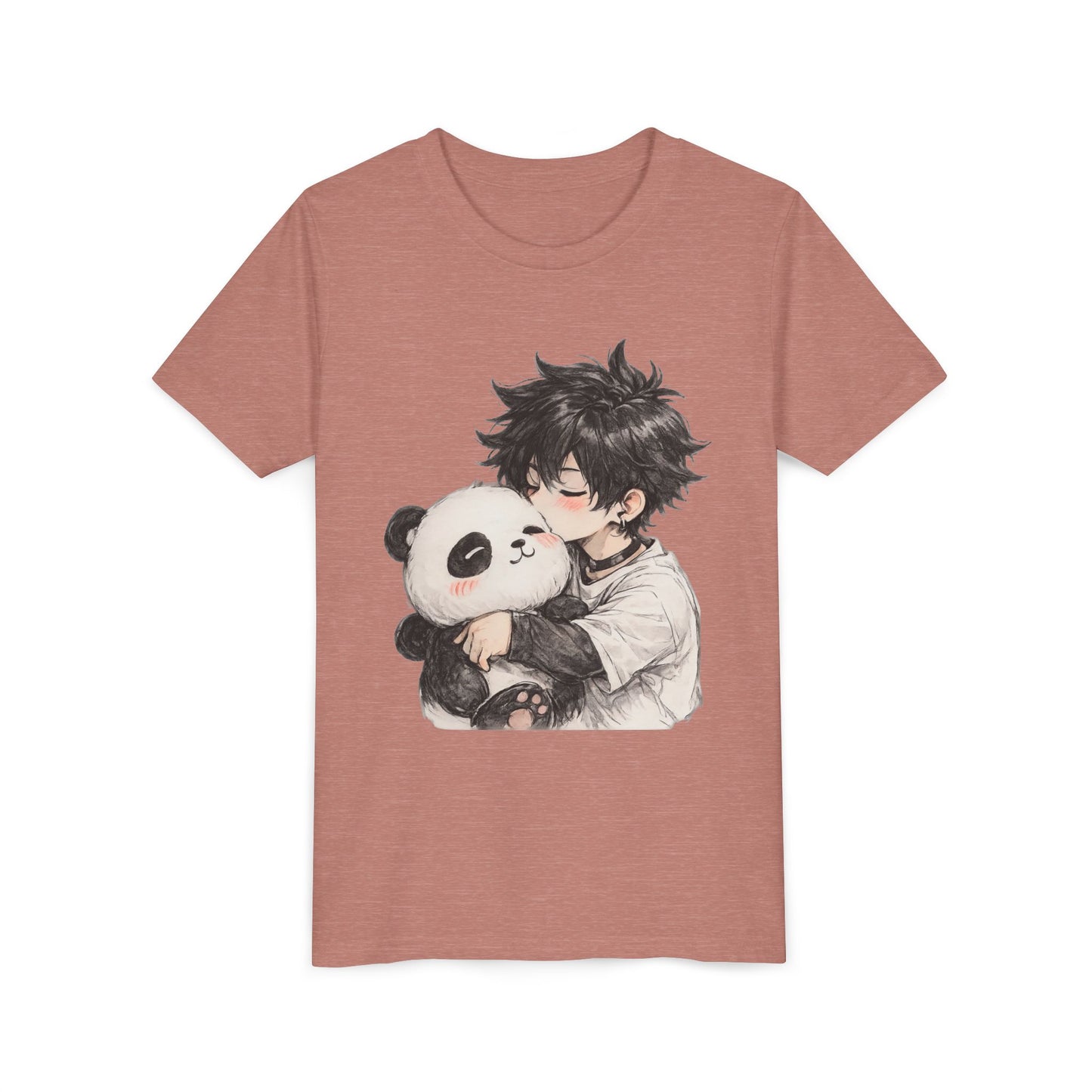 Youth Tee — Cute Anime Boy Hugging Panda Graphic