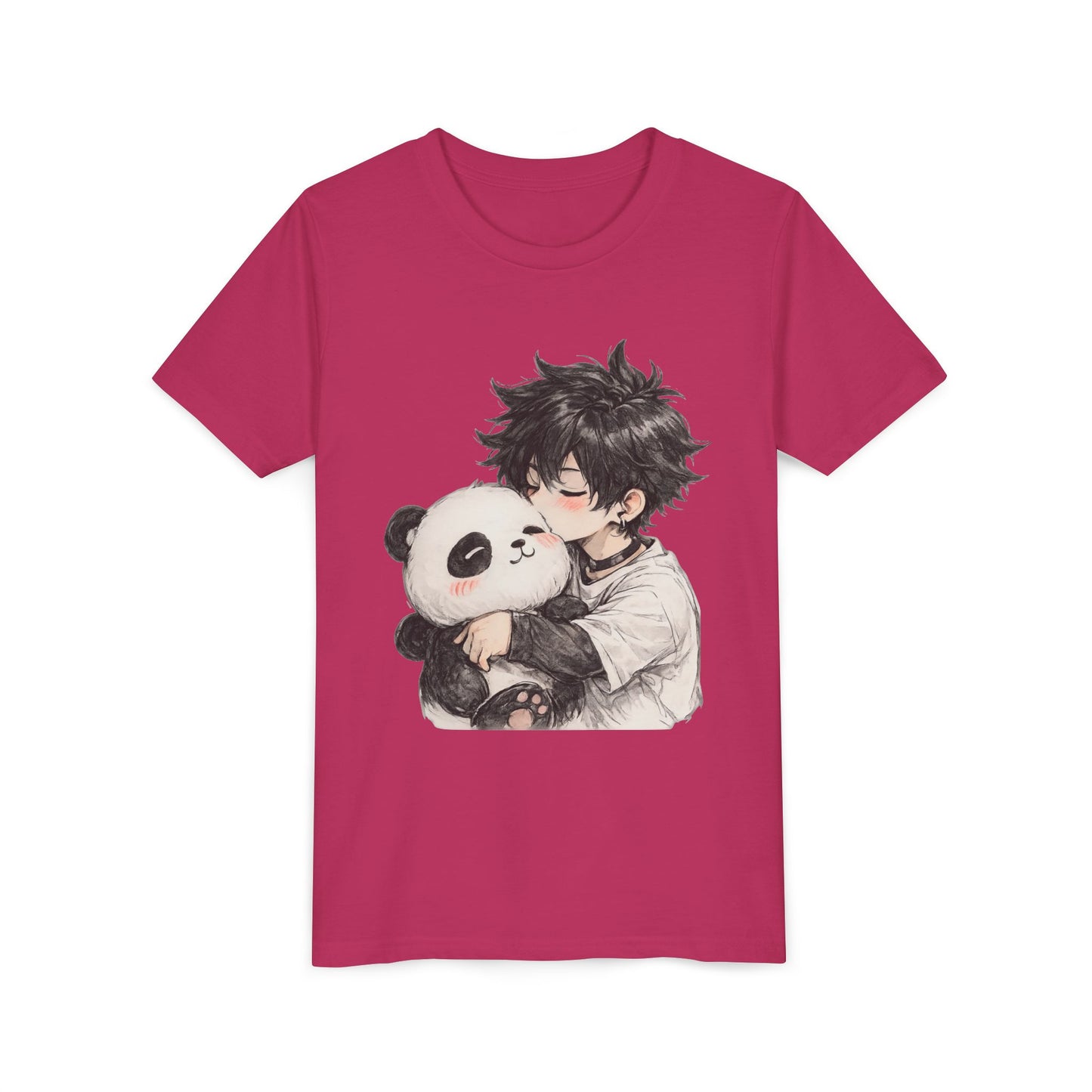 Youth Tee — Cute Anime Boy Hugging Panda Graphic