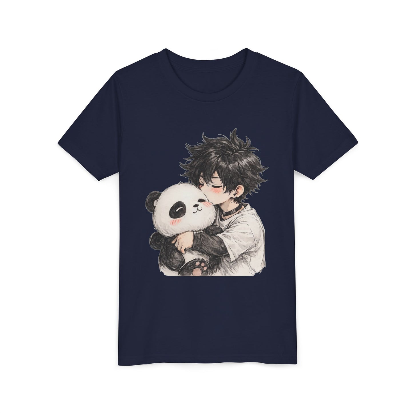 Youth Tee — Cute Anime Boy Hugging Panda Graphic