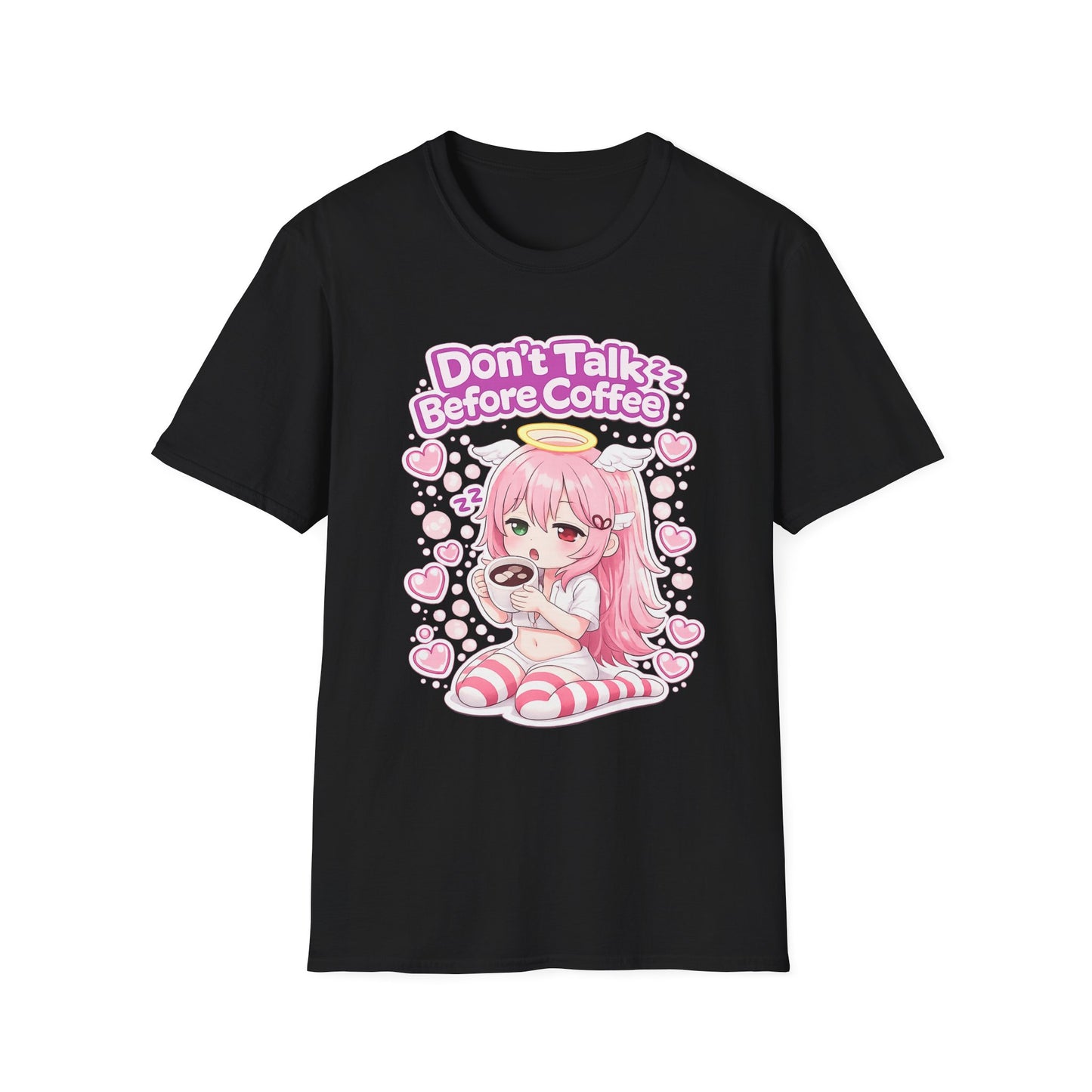 Don't Talk Before Coffee T-Shirt — Cute Pink Anime Girl Coffee Tee