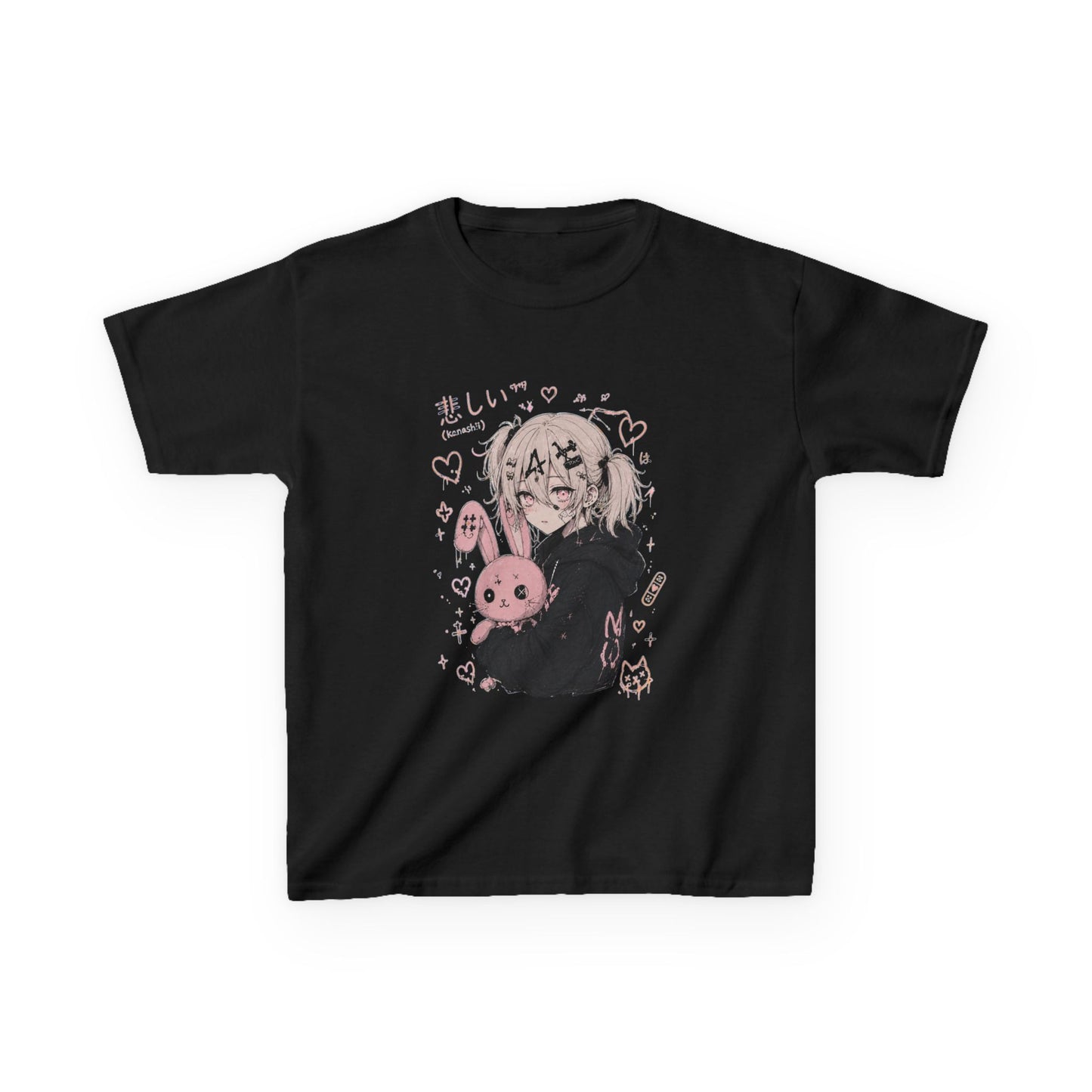 Kids Anime Bunny Graphic Tee — Kawaii Sad Girl Design