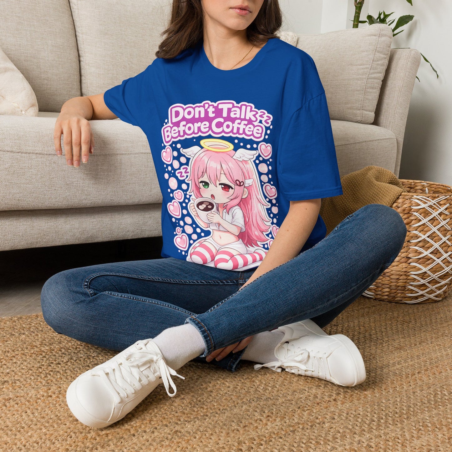 Don't Talk Before Coffee T-Shirt — Cute Pink Anime Girl Coffee Tee