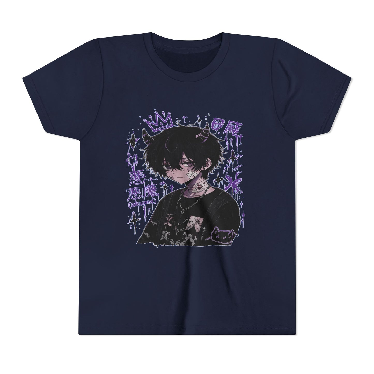 Youth Graphic Tee — Edgy Anime Boy Design with Purple Crown & Japanese Text