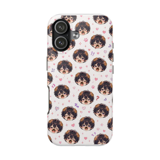 Cute Anime Boy Pattern Tough Phone Case — Kawaii Heart & Question Mark Design