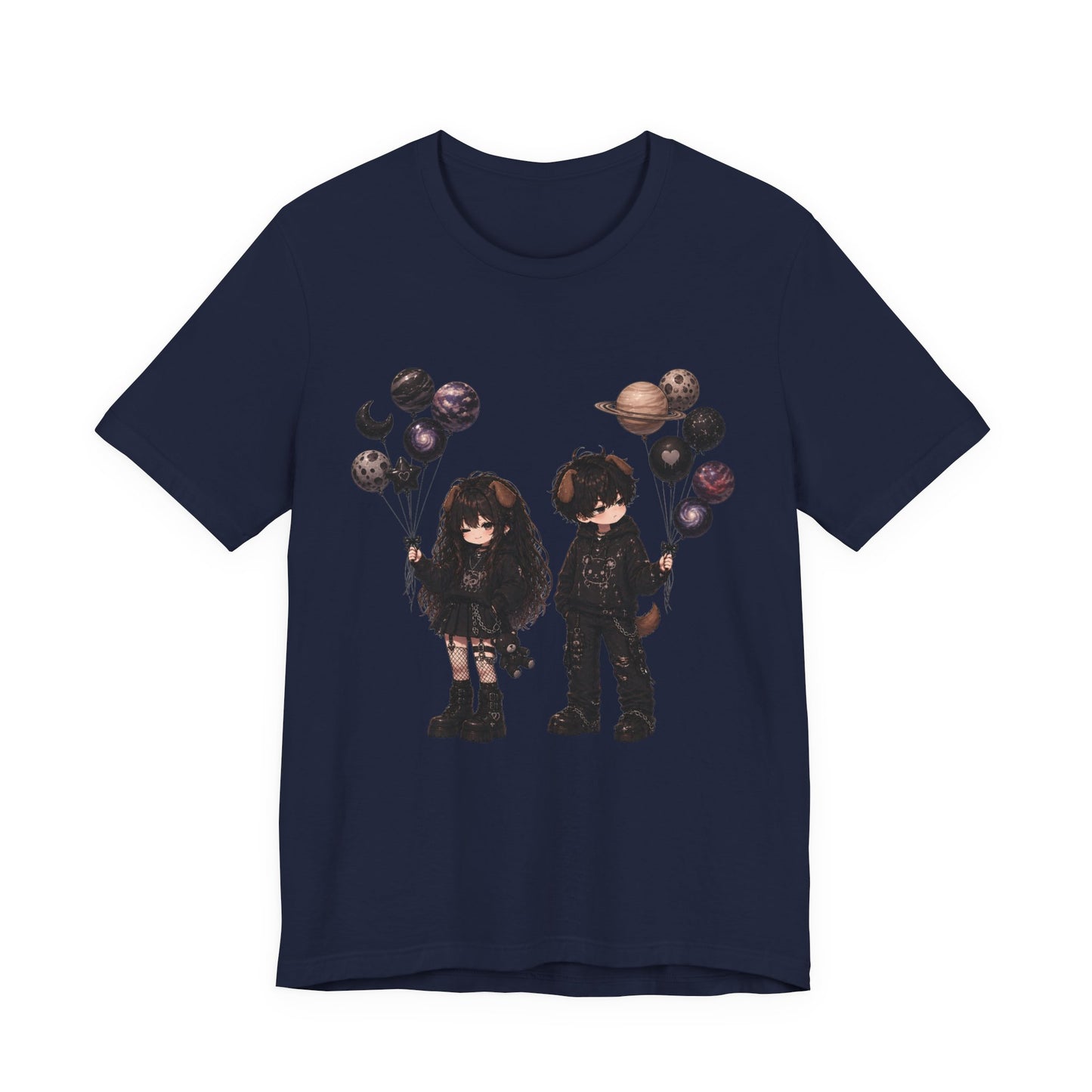 Gothic Kids with Planet Balloons T-Shirt