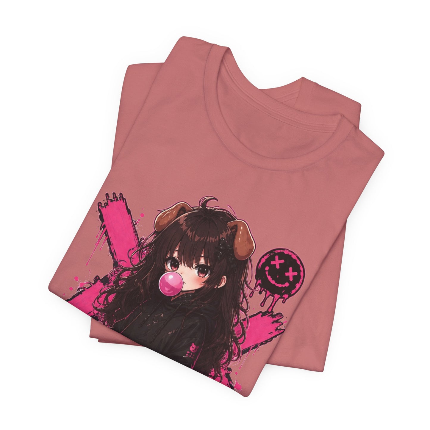 Cute Gothic Bunny Anime T-Shirt – Pastel Streetwear Graphic Tee
