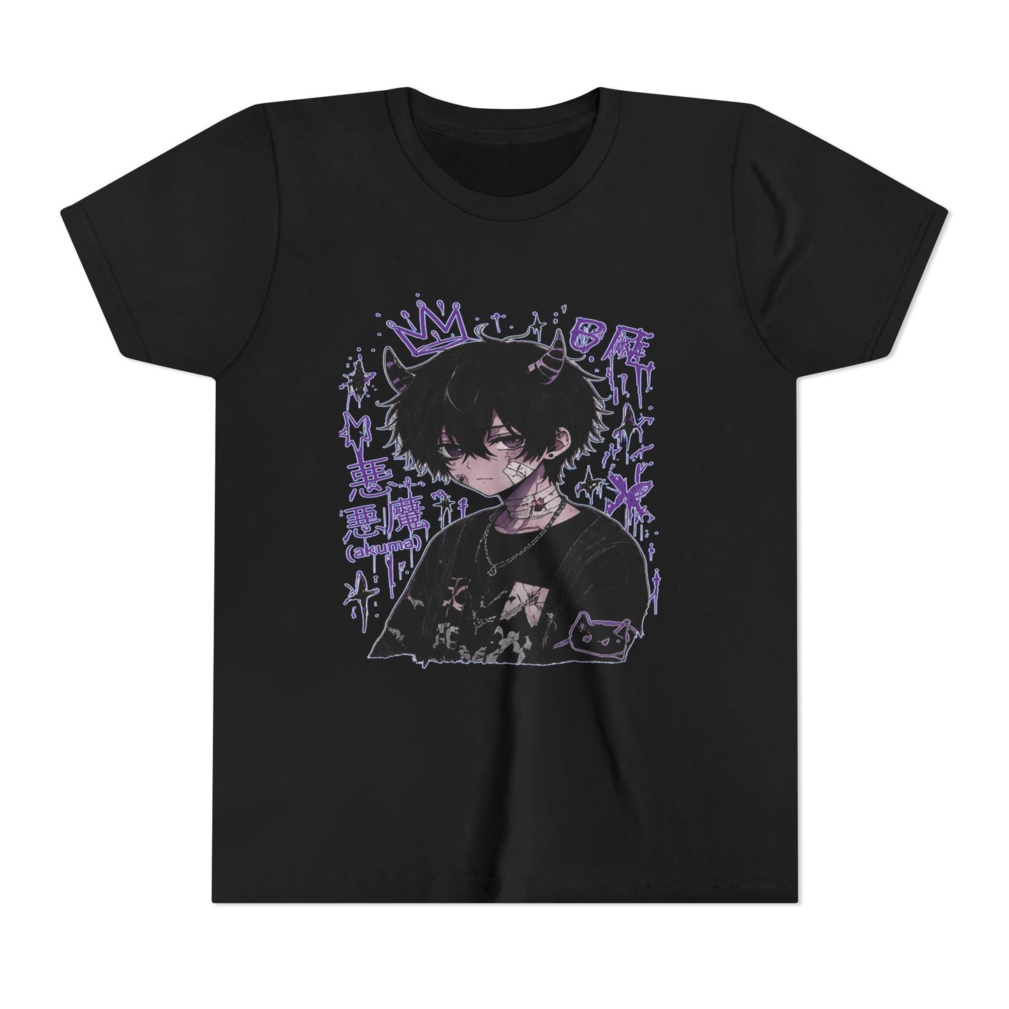 Youth Graphic Tee — Edgy Anime Boy Design with Purple Crown & Japanese Text