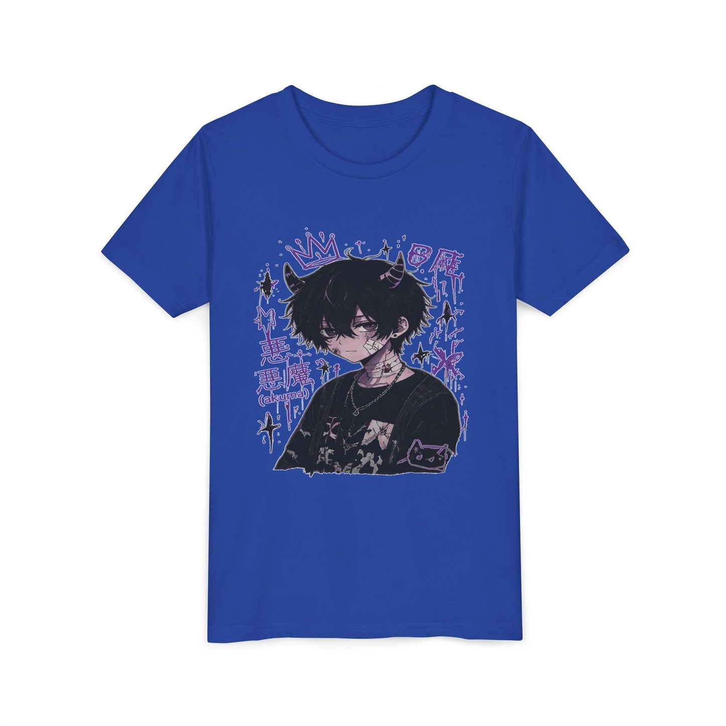 Youth Graphic Tee — Edgy Anime Boy Design with Purple Crown & Japanese Text