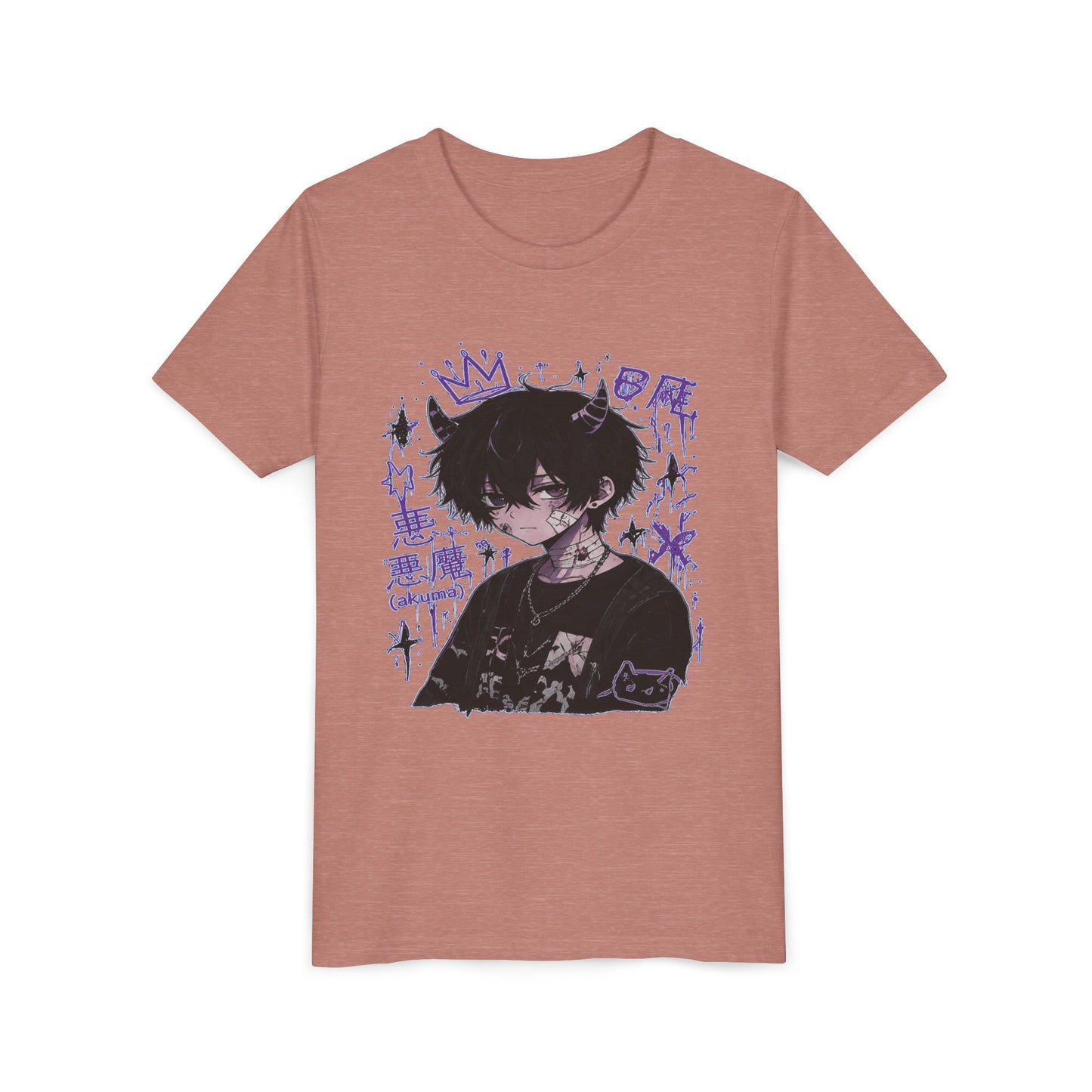 Youth Graphic Tee — Edgy Anime Boy Design with Purple Crown & Japanese Text
