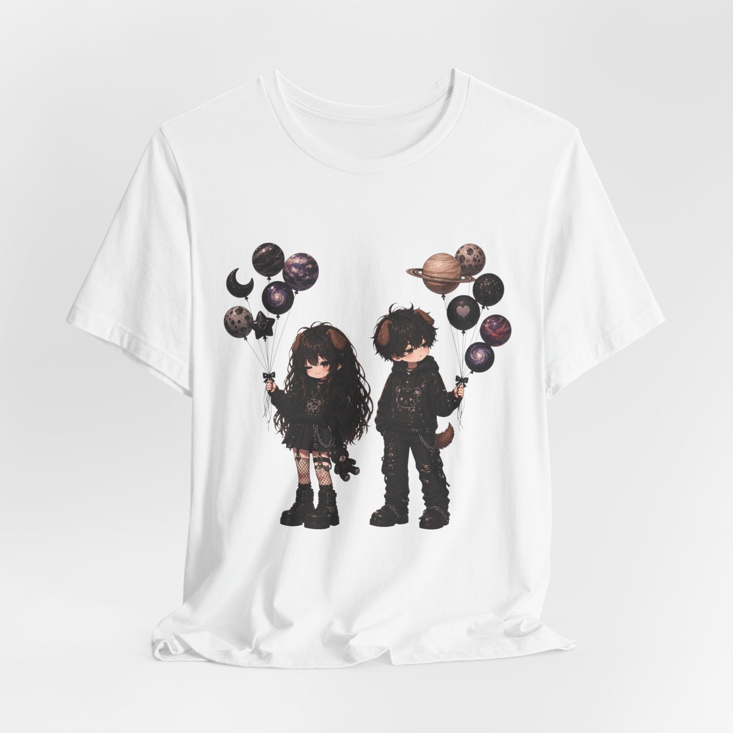 Gothic Kids with Planet Balloons T-Shirt
