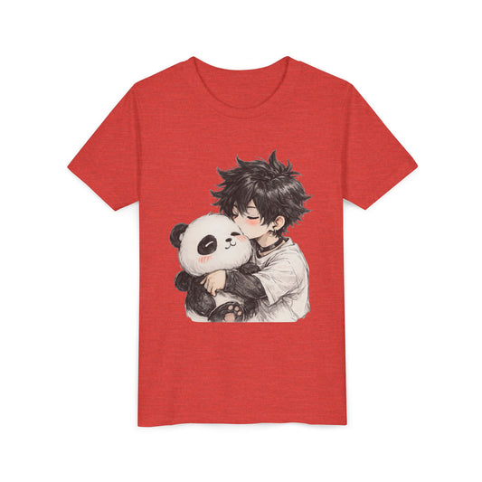 Youth Tee — Cute Anime Boy Hugging Panda Graphic