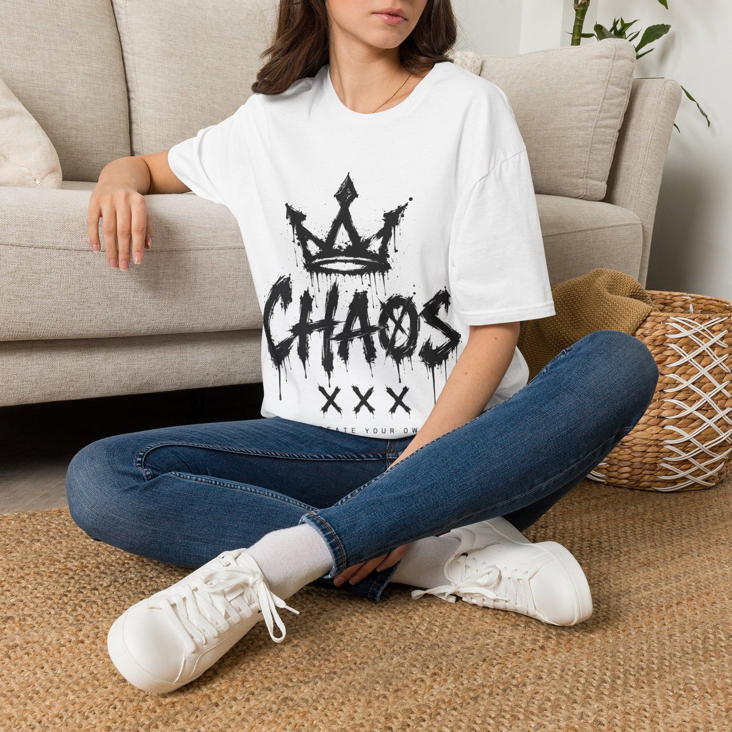 Chaos Crown T-Shirt — Grunge Graphic Tee with 'CHAOS' Script