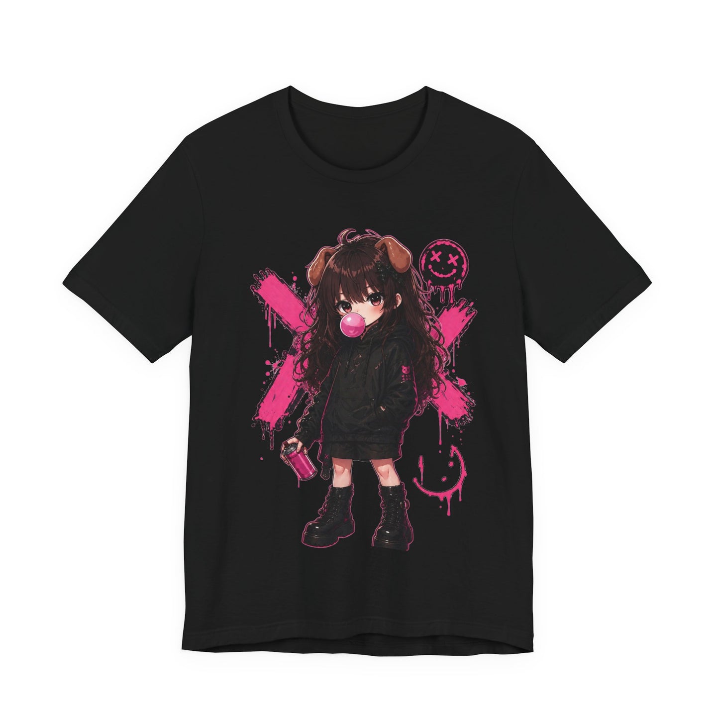 Cute Gothic Bunny Anime T-Shirt – Pastel Streetwear Graphic Tee