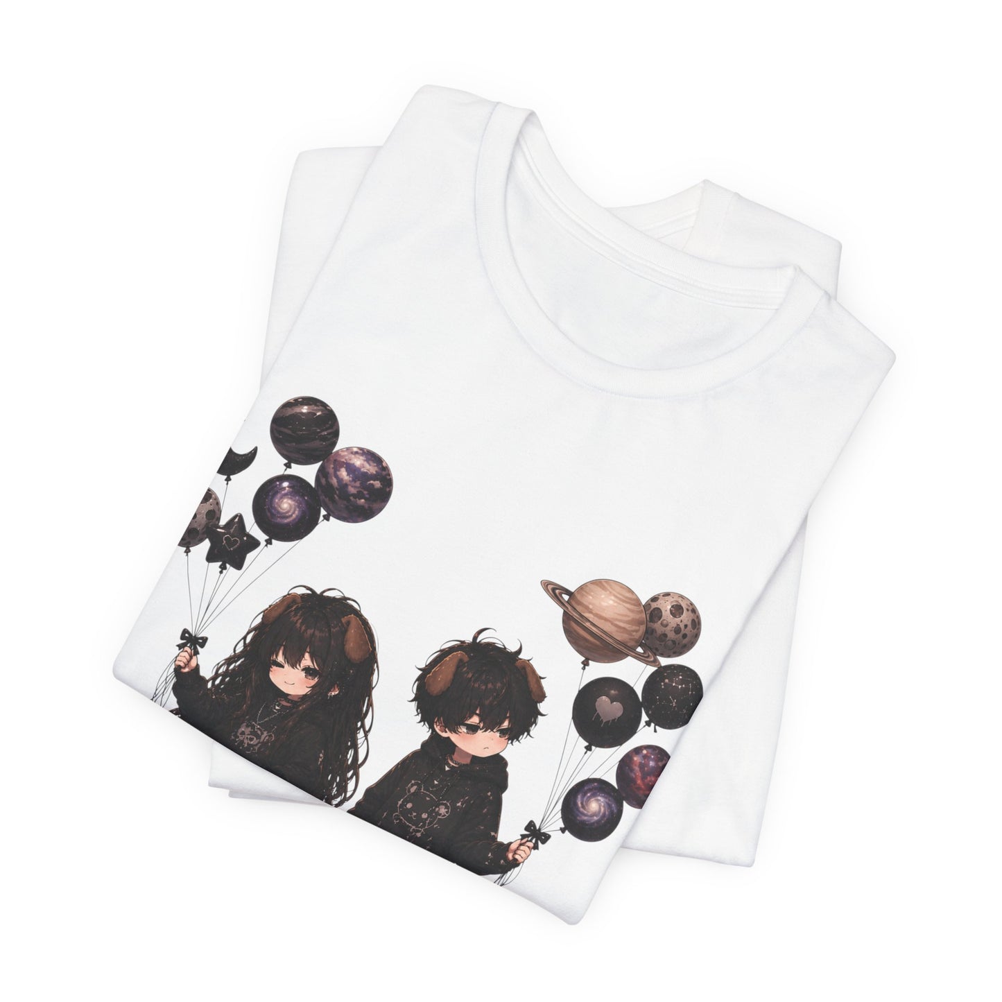 Gothic Kids with Planet Balloons T-Shirt